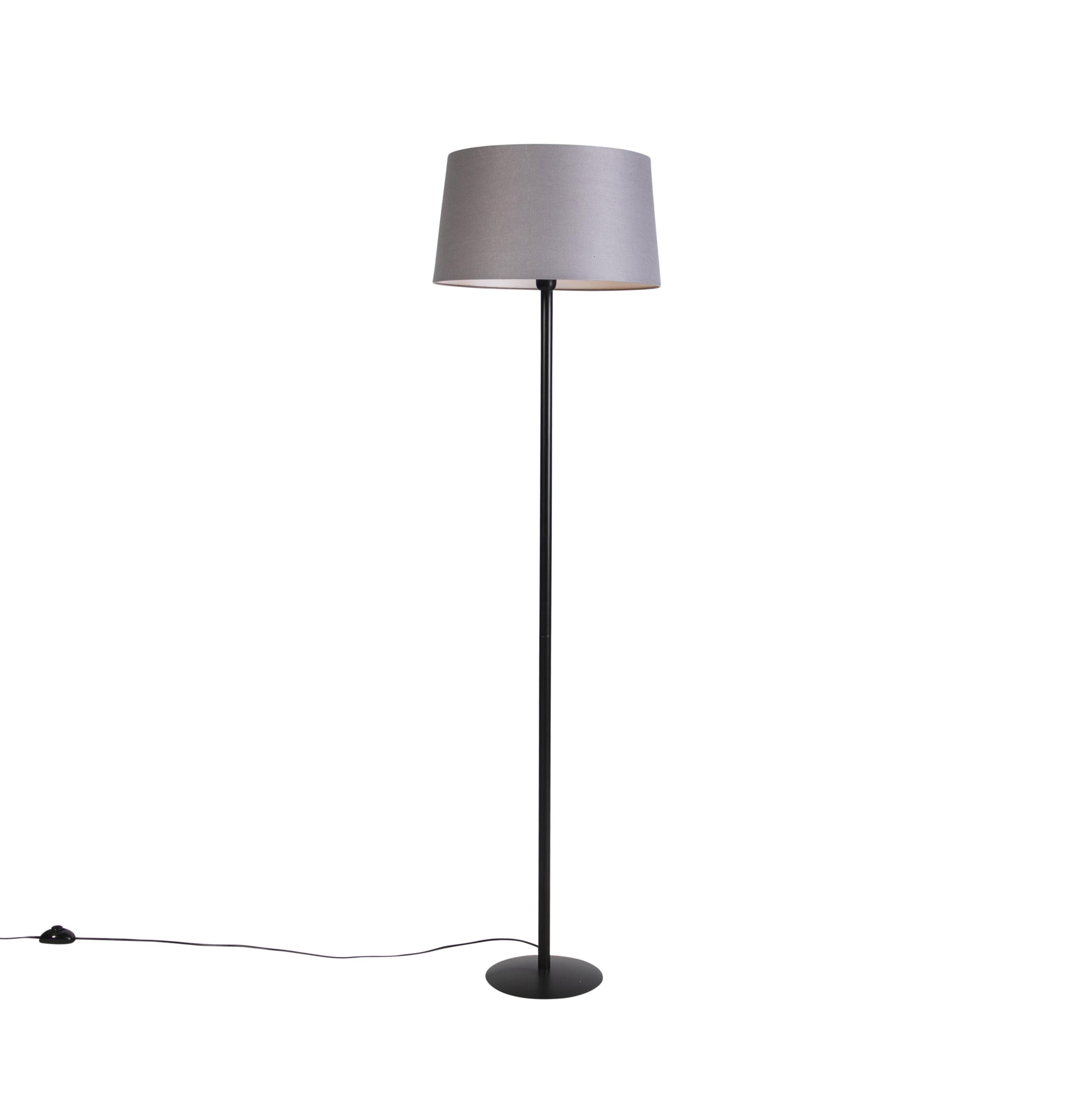 QAZQA Zwarte vloerlamp met linnen kap donkergrijs 45 cm - Simplo
