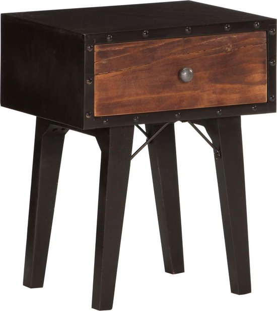 Vidaxl Nachtkastje 40x30x50 Cm Massief Gerecycled Hout - Zwart