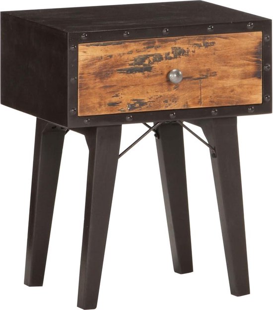 Vidaxl Nachtkastje 40x30x50 Cm Massief Gerecycled Hout - Zwart