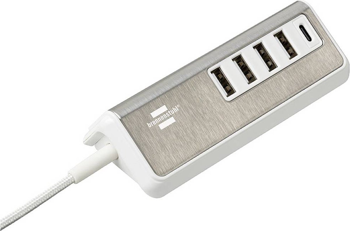 Brennenstuhl estilo USB-multilader | met 1,5m textiel kabel | 4x USB A + 1x USB C