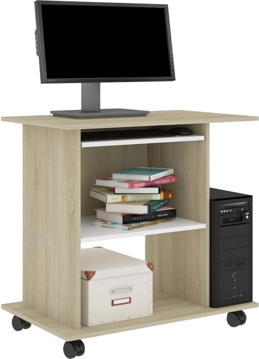 Vidaxl Computerbureau 80x50x75 Cm Spaanplaat En Sonoma Eikenkleur - Wit