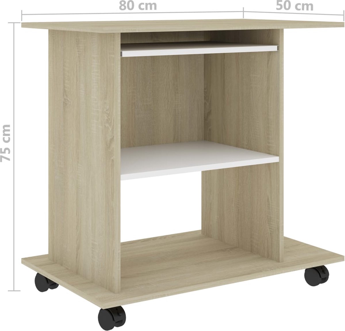 Vidaxl Computerbureau 80x50x75 Cm Spaanplaat En Sonoma Eikenkleur - Wit
