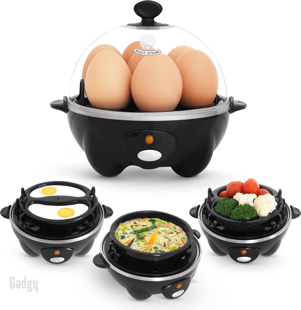 GADGY Eierkoker Elektrisch - 7 Eieren - Koken, Pocheren, Roerei, Omelet - Vaatwasbestendig - Eierkoker - Zwart