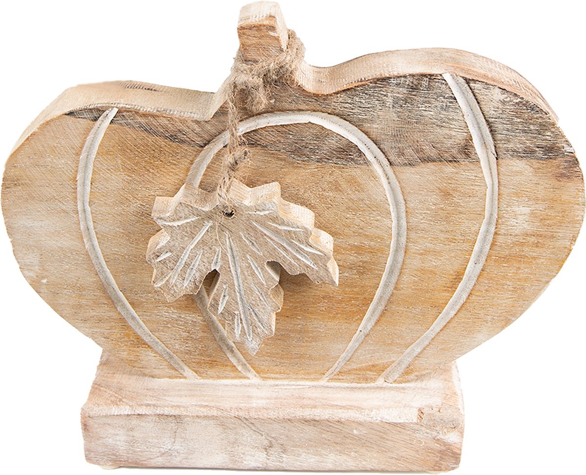 Clayre & Eef Decoratie Pompoen 29*6*22 Cm Wit Hout Decoratief Figuur Decoratieve Accessoires Woonaccessoires - Bruin