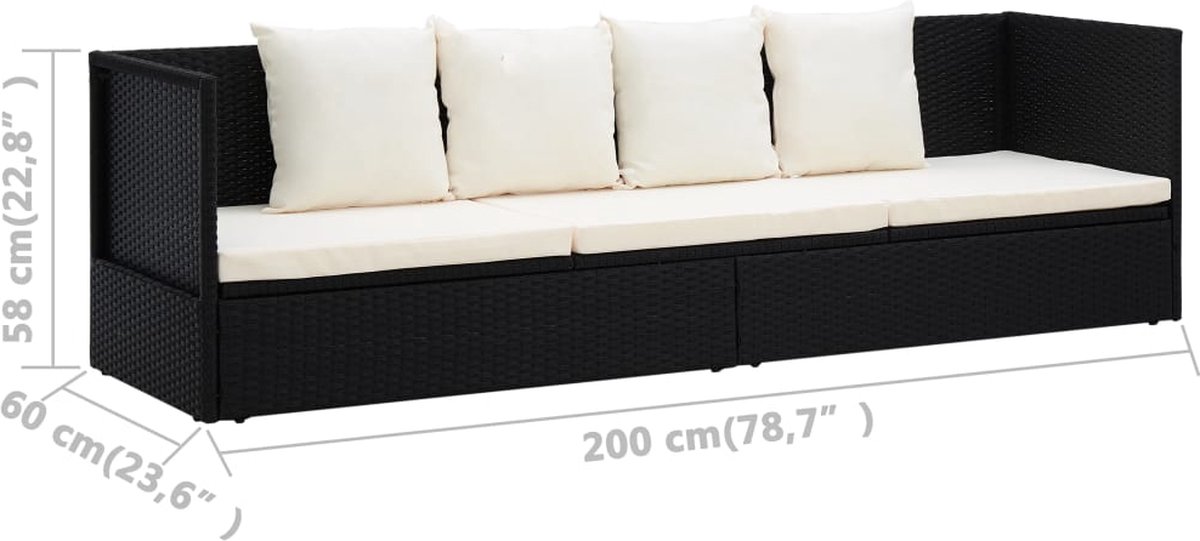 Vidaxl Loungebed Met Ligkussen En Kussens Poly Rattan - Zwart