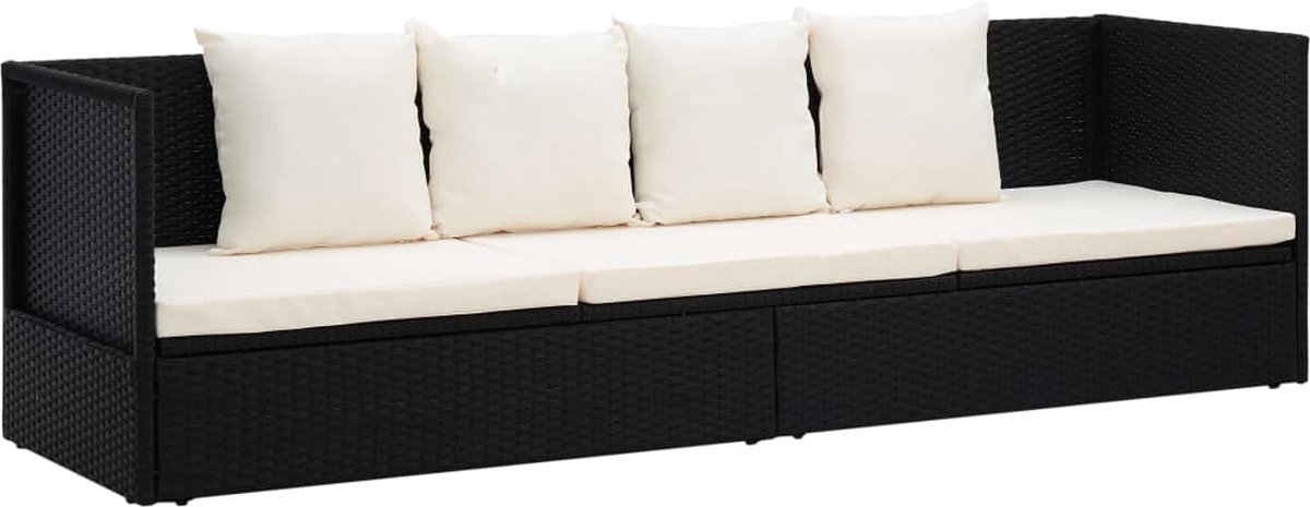Vidaxl Loungebed Met Ligkussen En Kussens Poly Rattan - Zwart