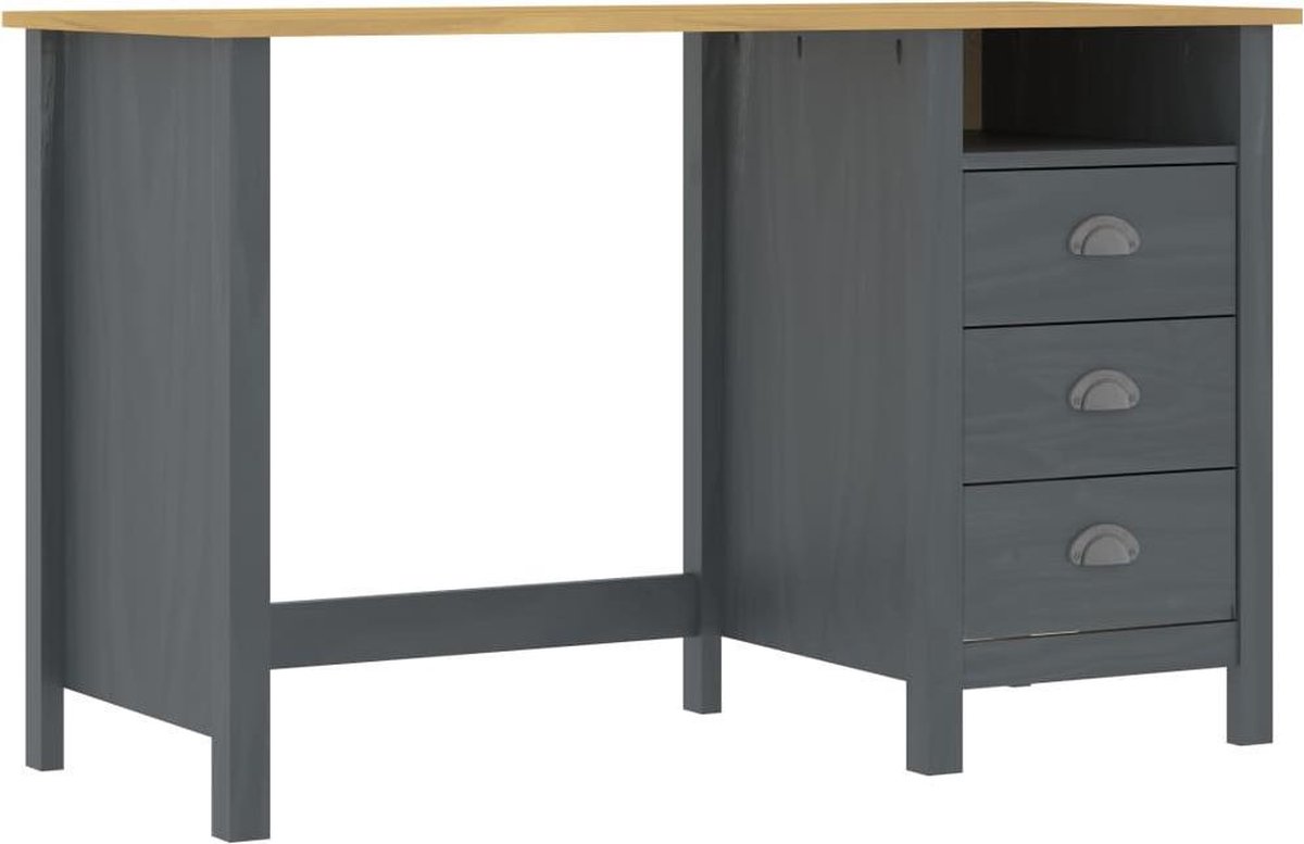 Vidaxl Bureau Hill Range Met 3 Lades 120x50x74 Cm Grenenhout - Grijs