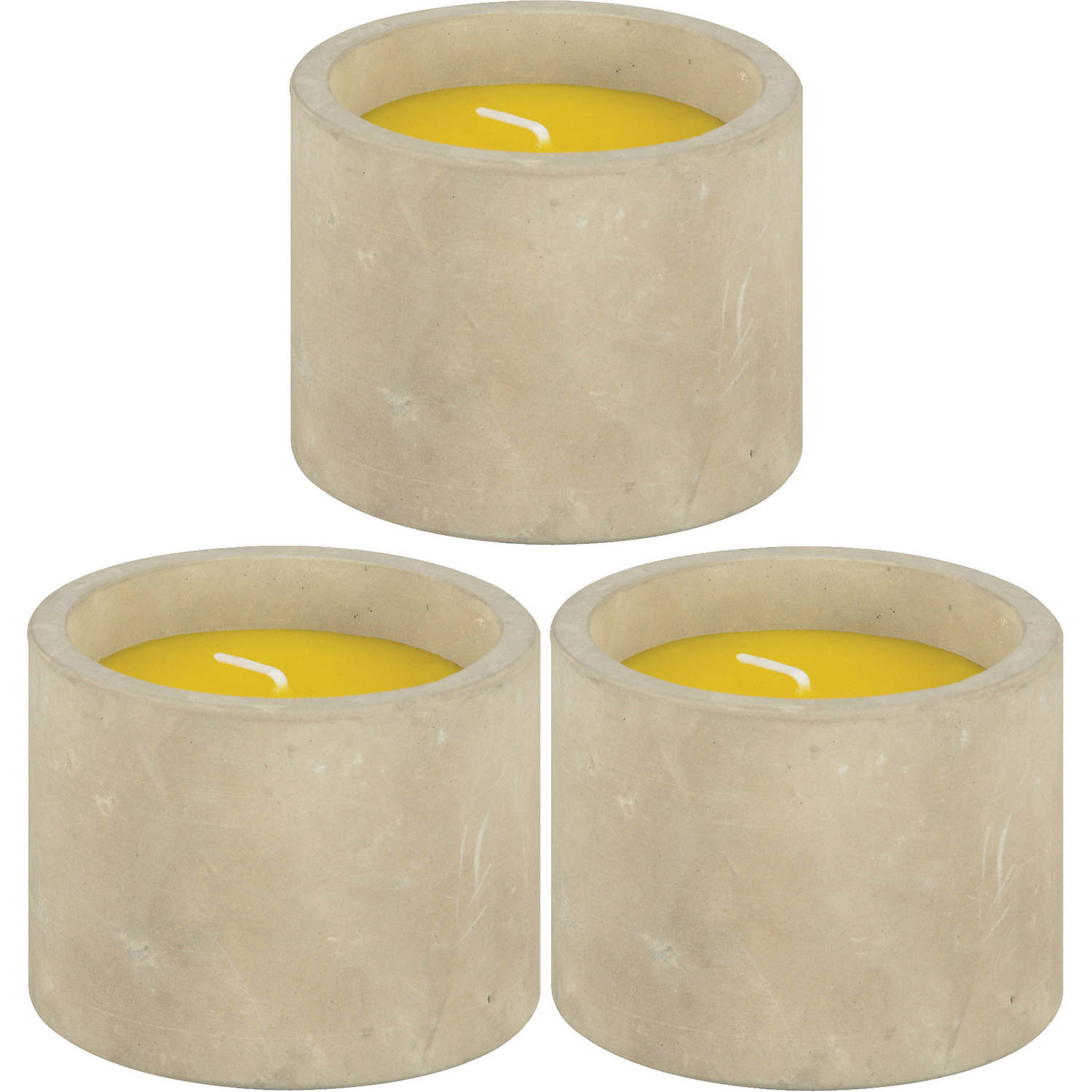 Fancy Flames 3x Citrus Geurkaars In Betonnen Houder 8.5 X 7 Cm Brandduur 10 Uur - Geurkaarsen - Geel