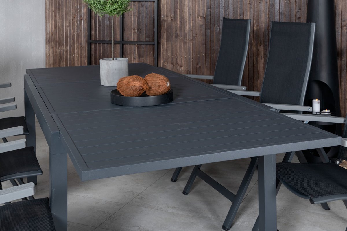 Marbella Tuinmeubelset Tafel 100x160/240cm En 6 Stoel Albany. - Zwart