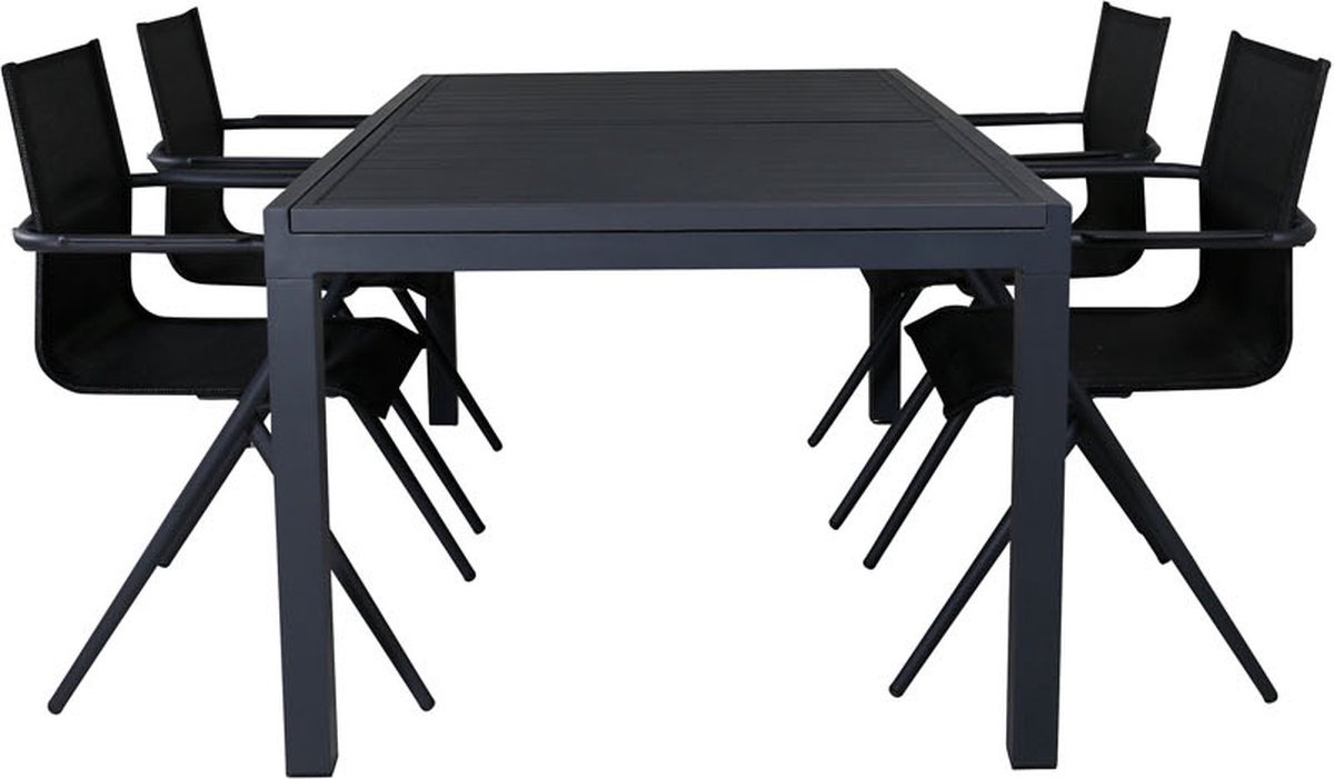 Marbella Tuinmeubelset Tafel 100x160/240cm En 4 Stoel Alina. - Zwart