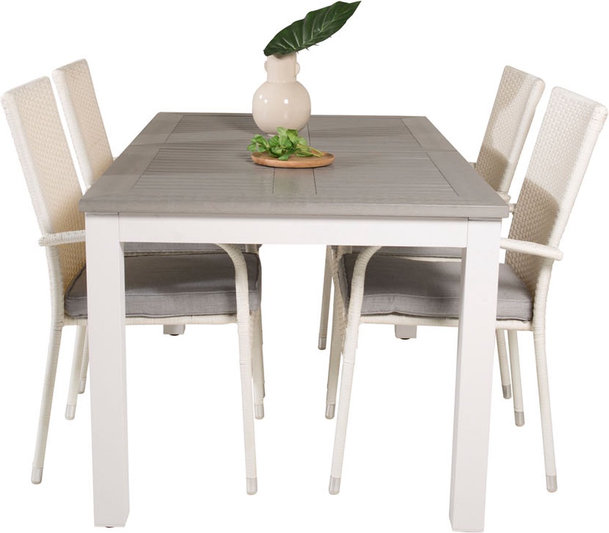 Albany Tuinmeubelset Tafel 90x160/240cm En 4 Stoel Anna Wit, Grijs.