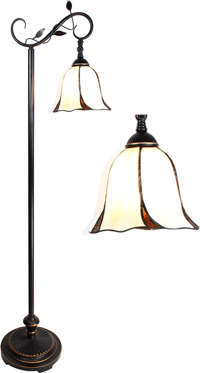 Clayre & Eef Lumilamp Tiffany Vloerlamp 152 Cm Wit Bruin Kunststof Glas Staande Lamp Glas In Lood Tiffany Lamp Wit Staande Lamp Glas