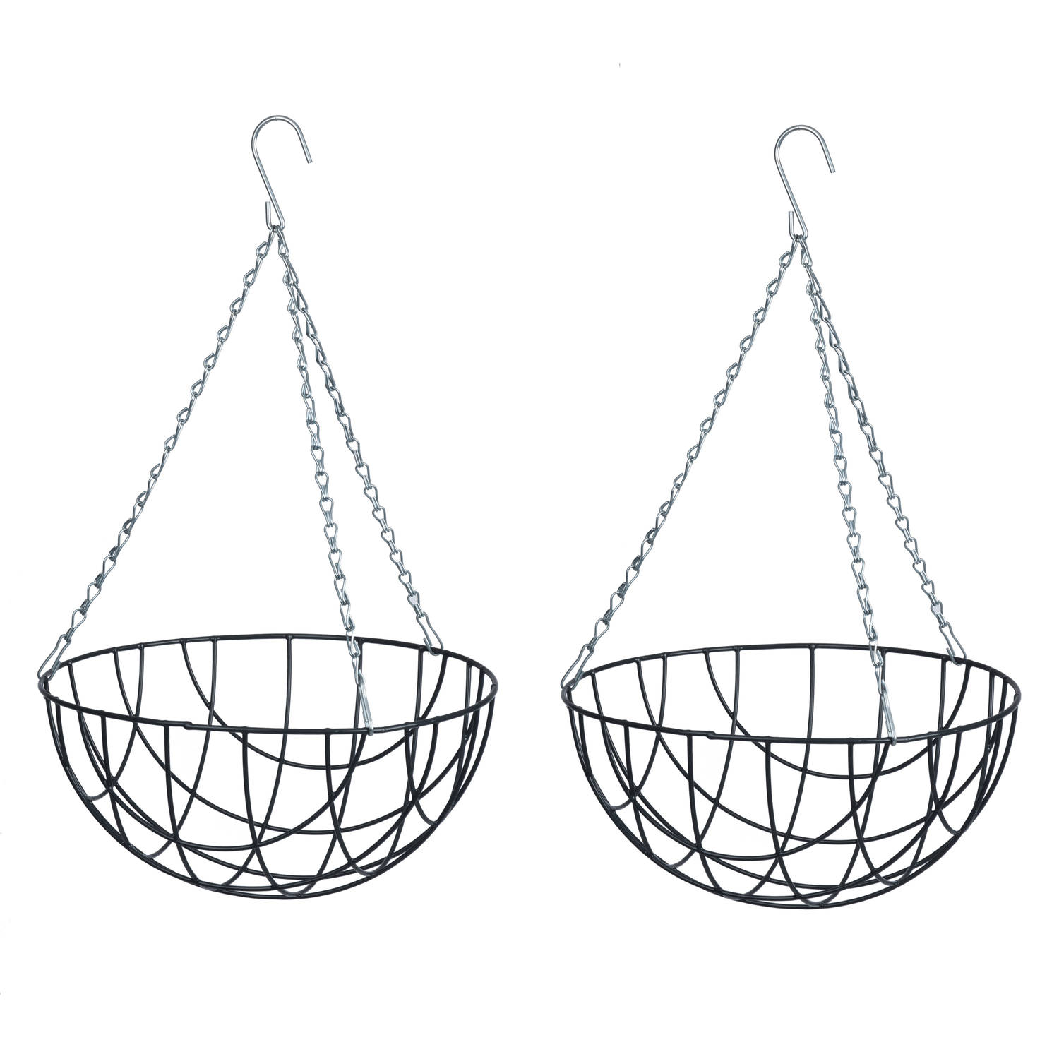 Nature 2x Stuks Hanging Basket / Plantenbak Met Ketting 17 X 35 X 35 Cm - Metaaldraad - Hangende Bloe - Plantenbakken - Grijs