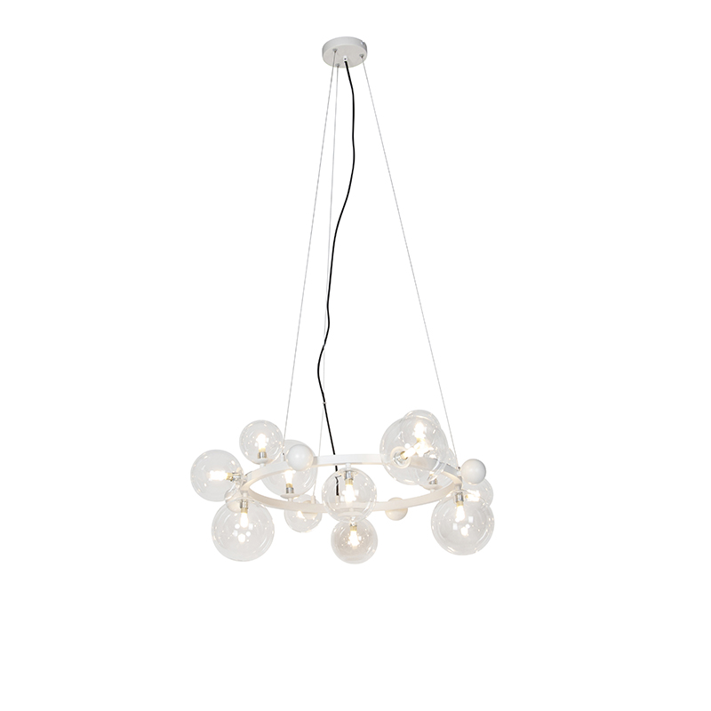 QAZQA Art deco hanglamp wit met helder glas 12-lichts - David
