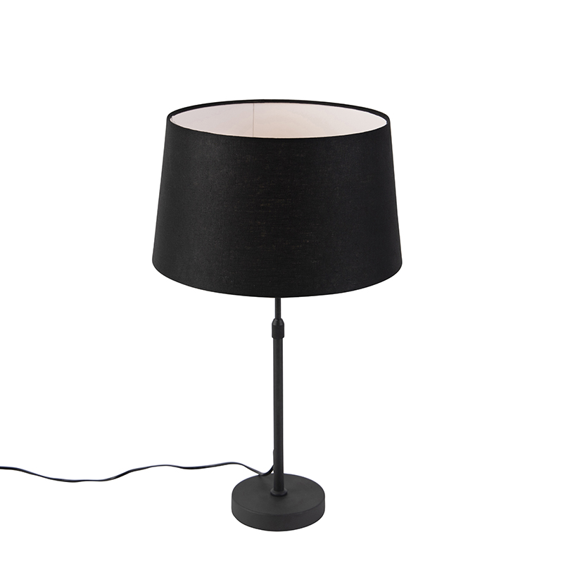 QAZQA Tafellamp met linnen kap 35 cm verstelbaar - Parte - Zwart