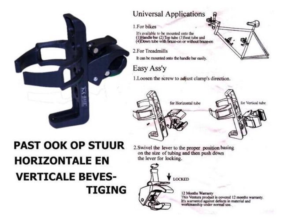 M-wave Bidonhouder M/snelsluiting Tot 38mm - Zwart