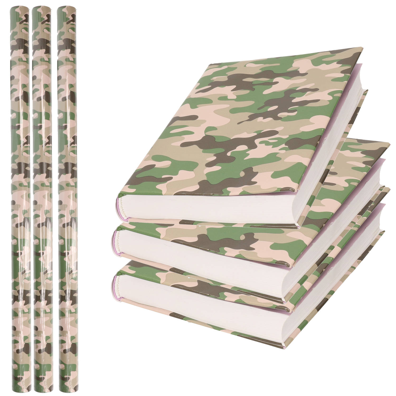 3x Rollen Kadopapier / Kaftpapier 200 X 70 Cm - Camouflage - Kaftpapier Voor Schoolboeken / Boekenkaften - Groen