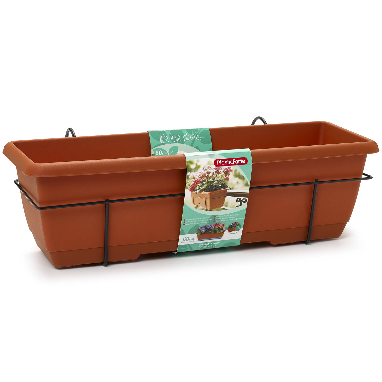 Forte Plastics 1x Balkon Plantenbak/bloembak Terracotta 60 Cm Met Hanger - Plantenbakken - Bruin