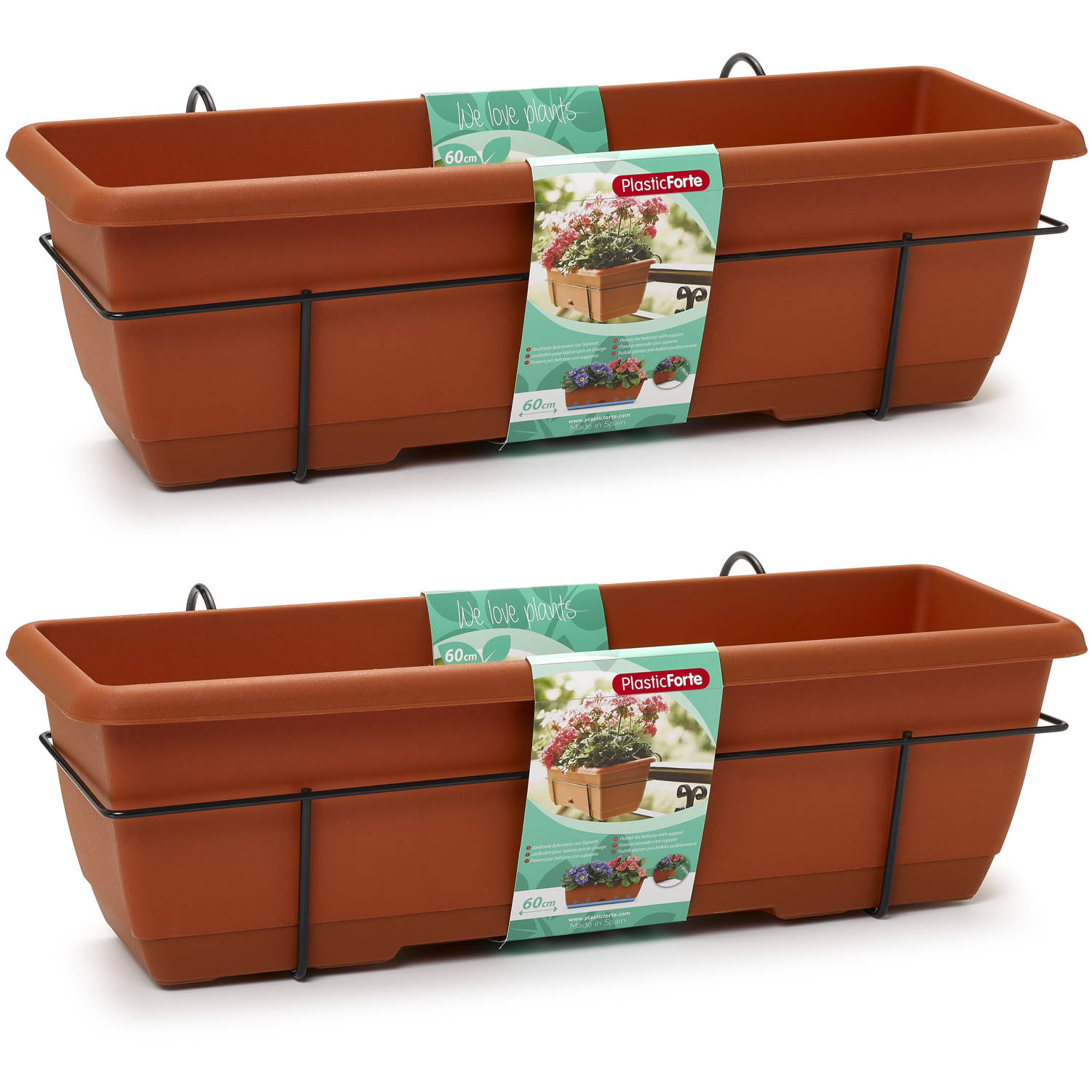 Forte Plastics 2x Balkon Plantenbak/bloembak Terracotta 60 Cm Met Hanger - Plantenbakken - Bruin