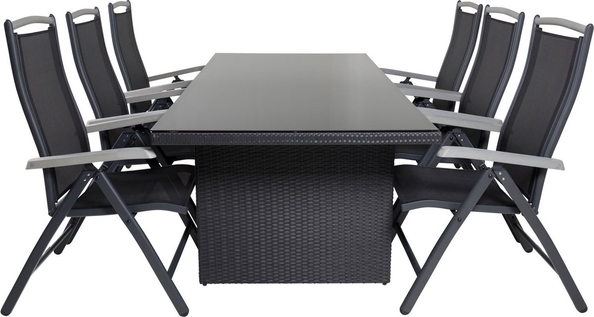 Padova Tuinmeubelset Tafel 100x200cm En 6 Stoel Albany. - Zwart