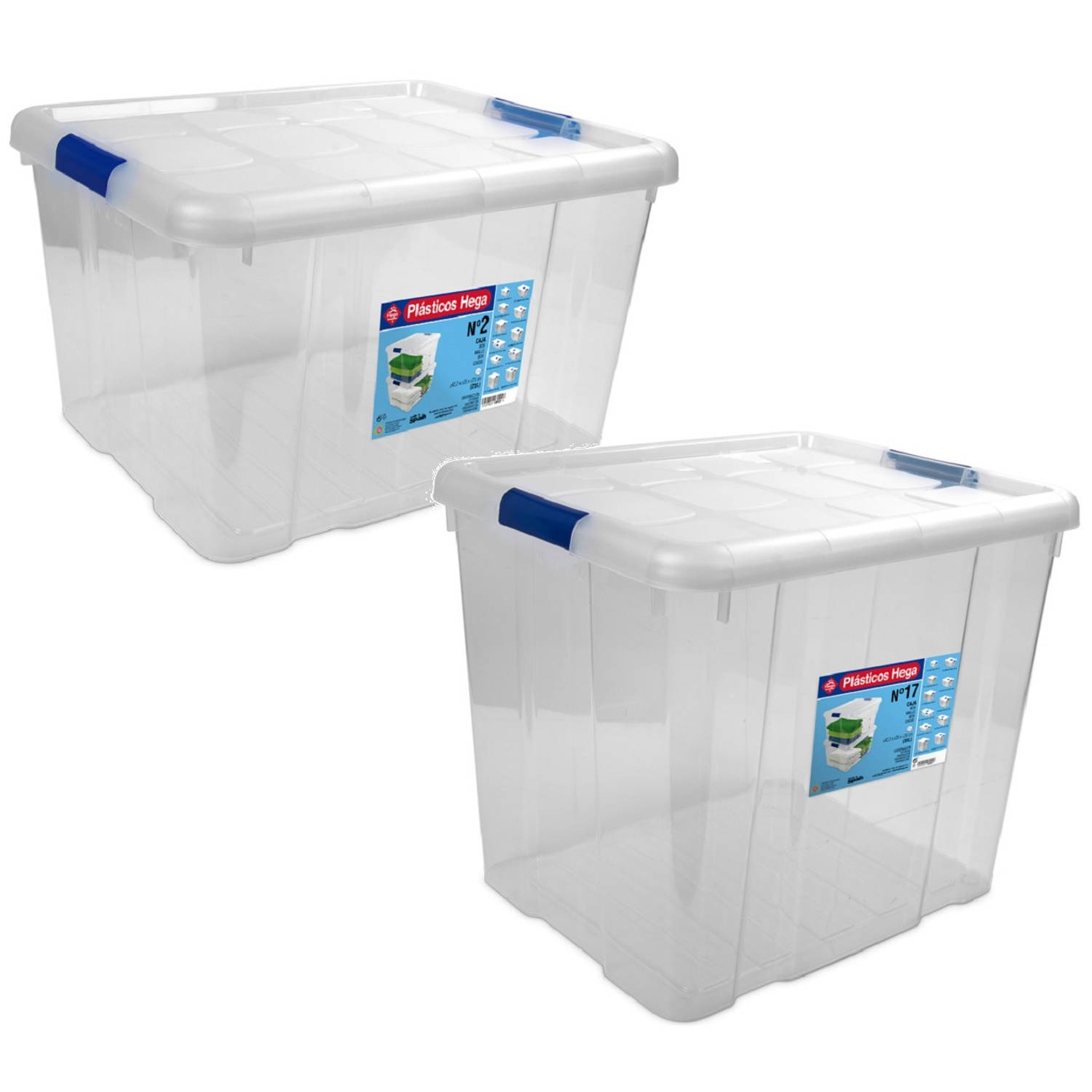 Hega Hogar 4x Opbergboxen/opbergdozen Met Deksel 25 En 35 Liter Kunststof Transparant/blauw - Opbergbox