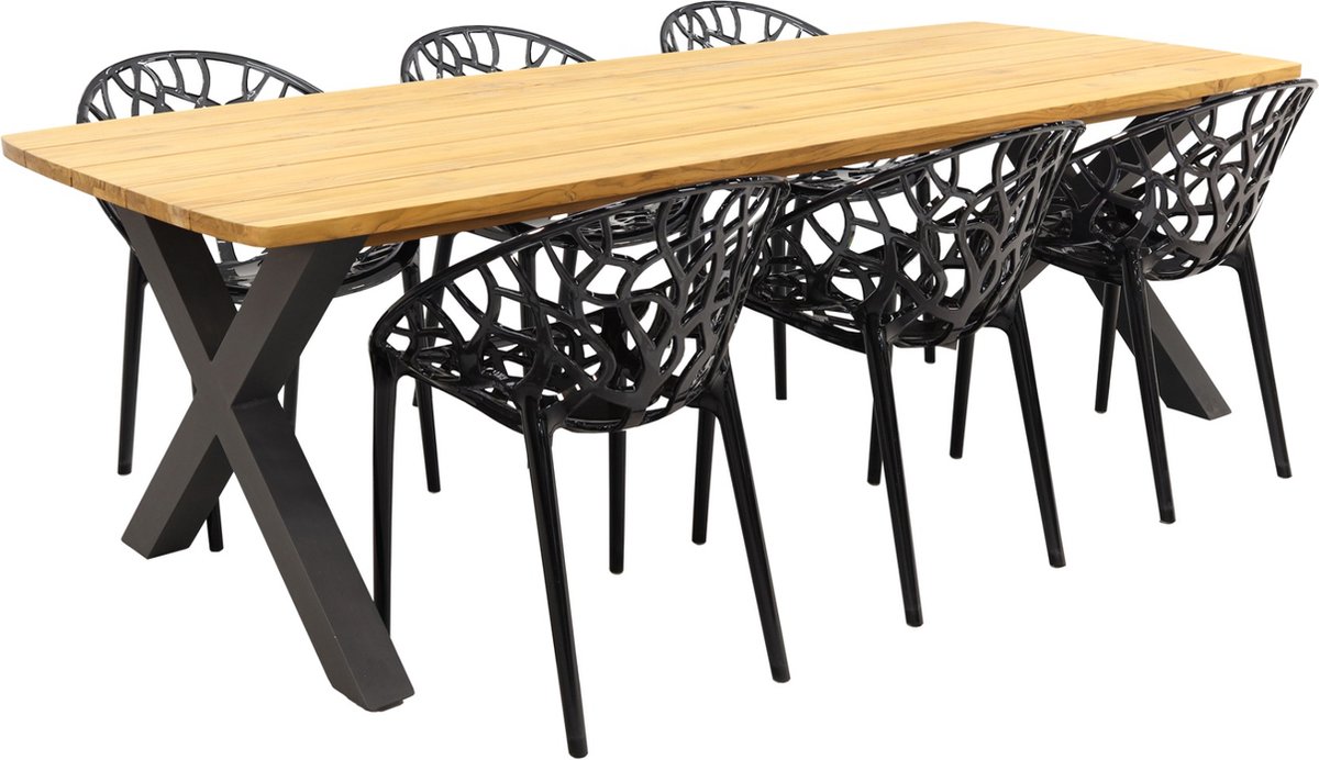 Crystal Black/sefa Teak 240 Cm. Tuinset - 7-delig - Groen