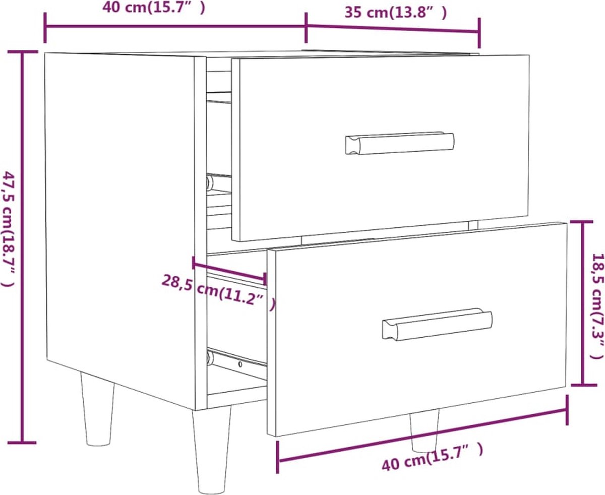 Vidaxl Nachtkastjes 2 St 40x35x47,5 Cm Sonoma Eikenkleurig - Bruin