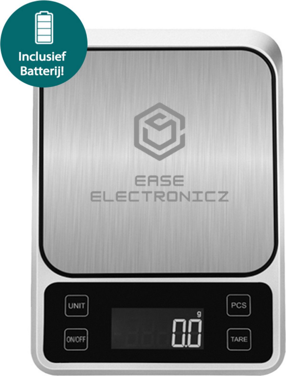 Ease Electronicz Digitale Precisie Keukenweegschaal - 1gr Tot 5 Kg - Met Tarra Functie - Elektrisch - Inclusief Batterij