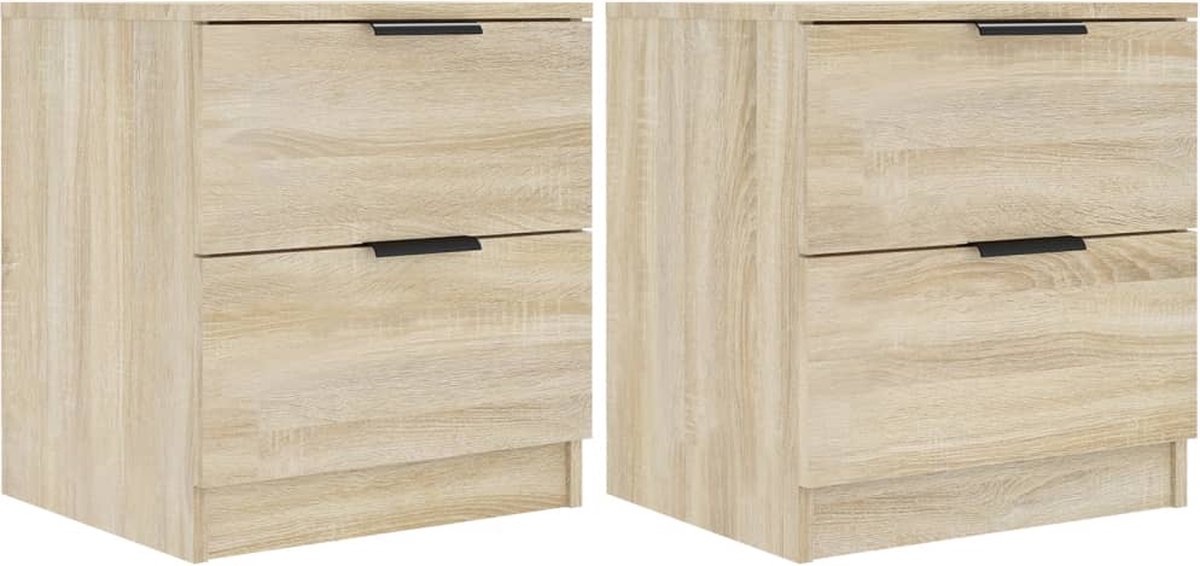 Vidaxl Nachtkastjes 2 St Bewerkt Hout Sonoma Eikenkleurig - Bruin