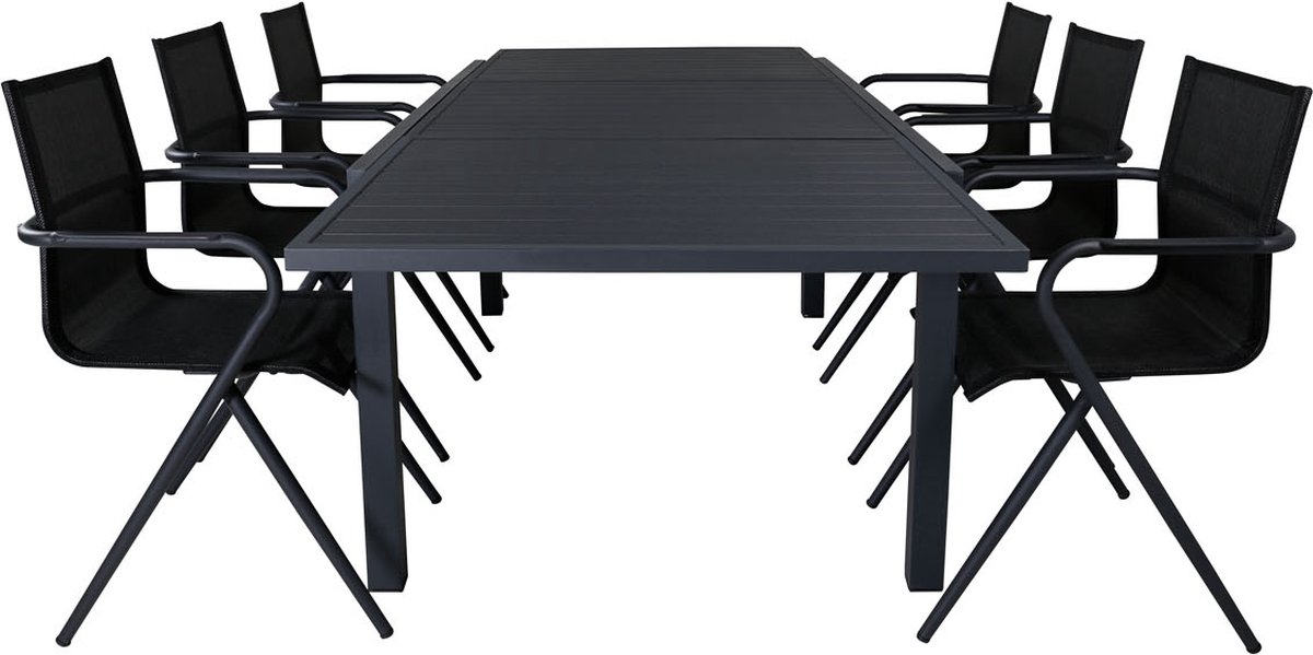 Marbella Tuinmeubelset Tafel 100x160/240cm En 6 Stoel Alina. - Zwart