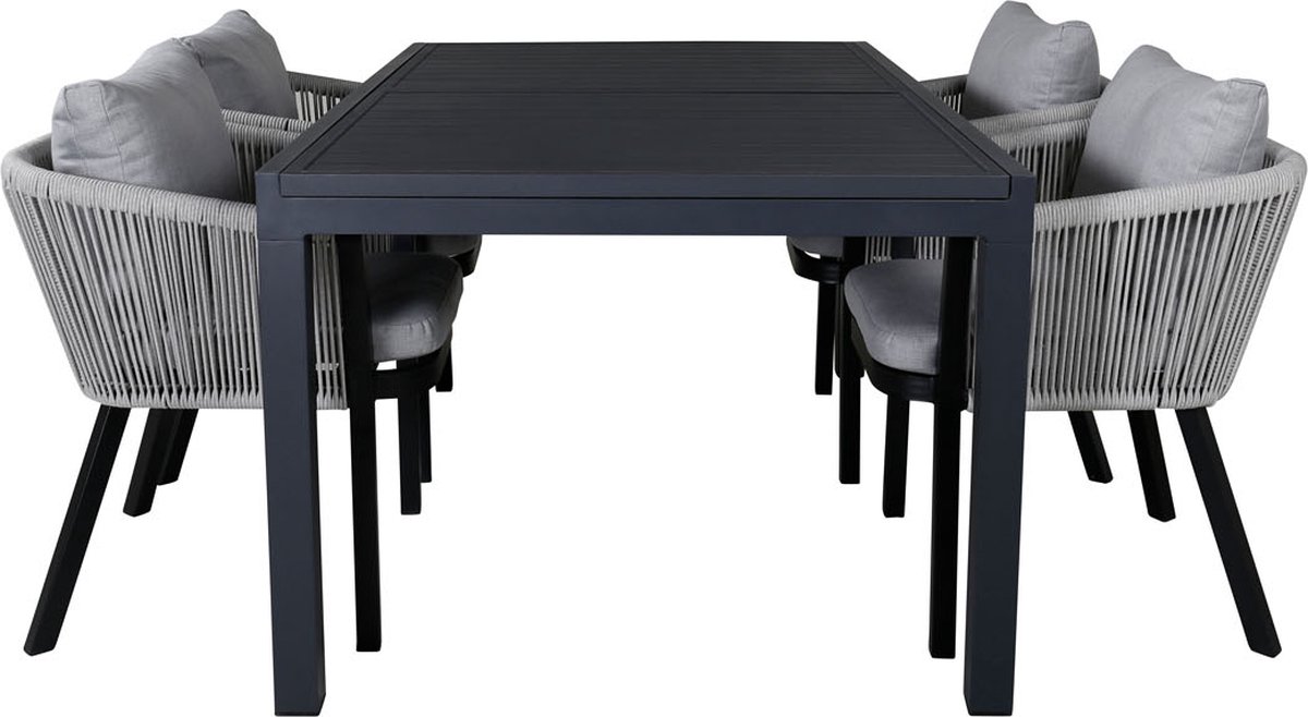 Marbella Tuinmeubelset Tafel 100x160/240cm En 4 Stoel Virya Wit, Zwart.