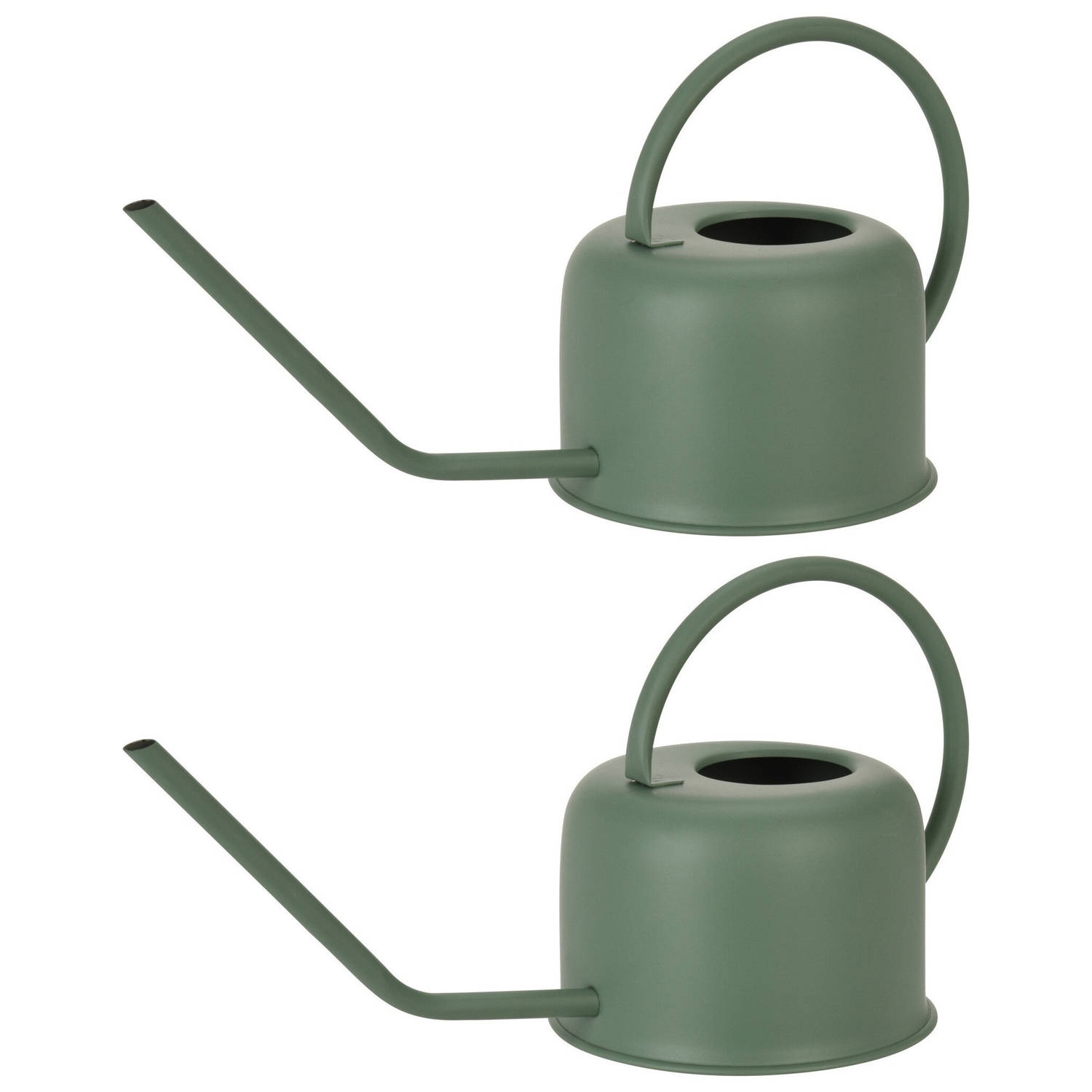 2x Stuks Retro Metalen / Rvs Gieters Mat Voor Binnen 1100 Ml - Gieters - Groen