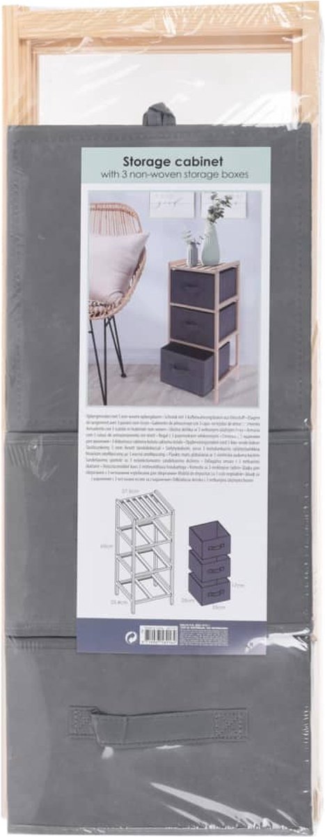 Ambiance Opbergkast Met 3 Opbergboxen Donkergrijs