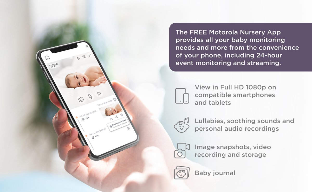 Motorola Nursery Pip1010 Con Babyfoon - Baby Camera - Nursery App - Nachtzicht En Kamertemperatuur
