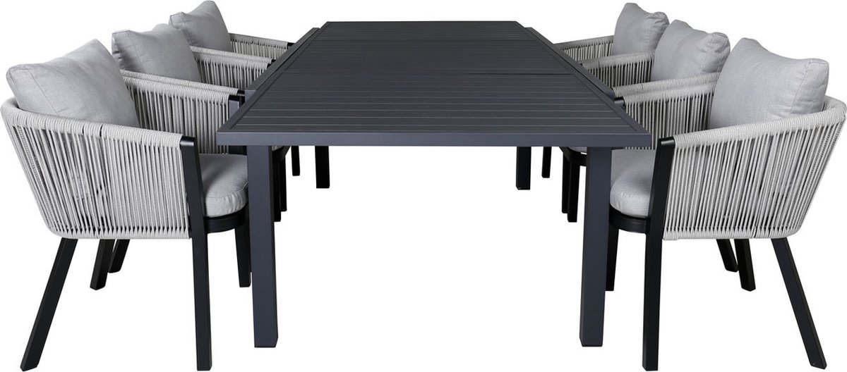 Marbella Tuinmeubelset Tafel 100x160/240cm En 6 Stoel Virya Wit, Zwart.