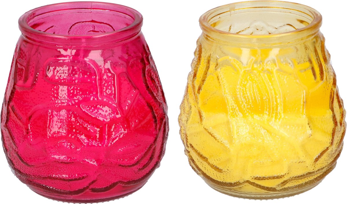 Arti Casa 4x Stuks Citronella Lowboy Tafelkaarsen 10 Cm Geel En Rood Glas - Geurkaarsen