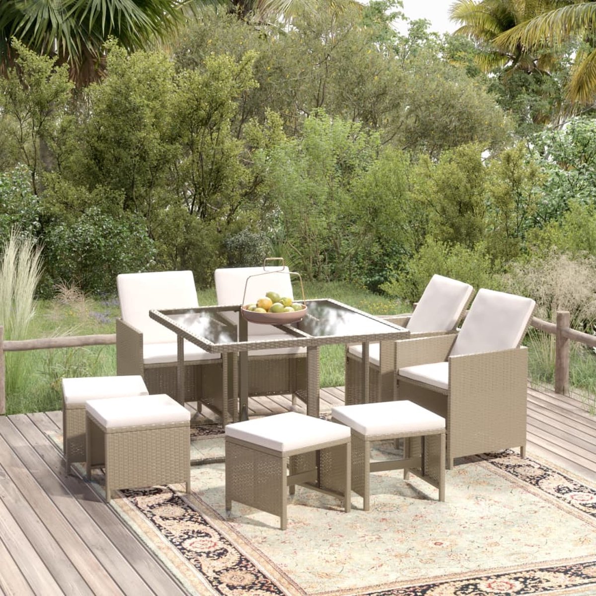 Vidaxl 9-delige Tuinset Met Kussens Poly Rattan - Beige