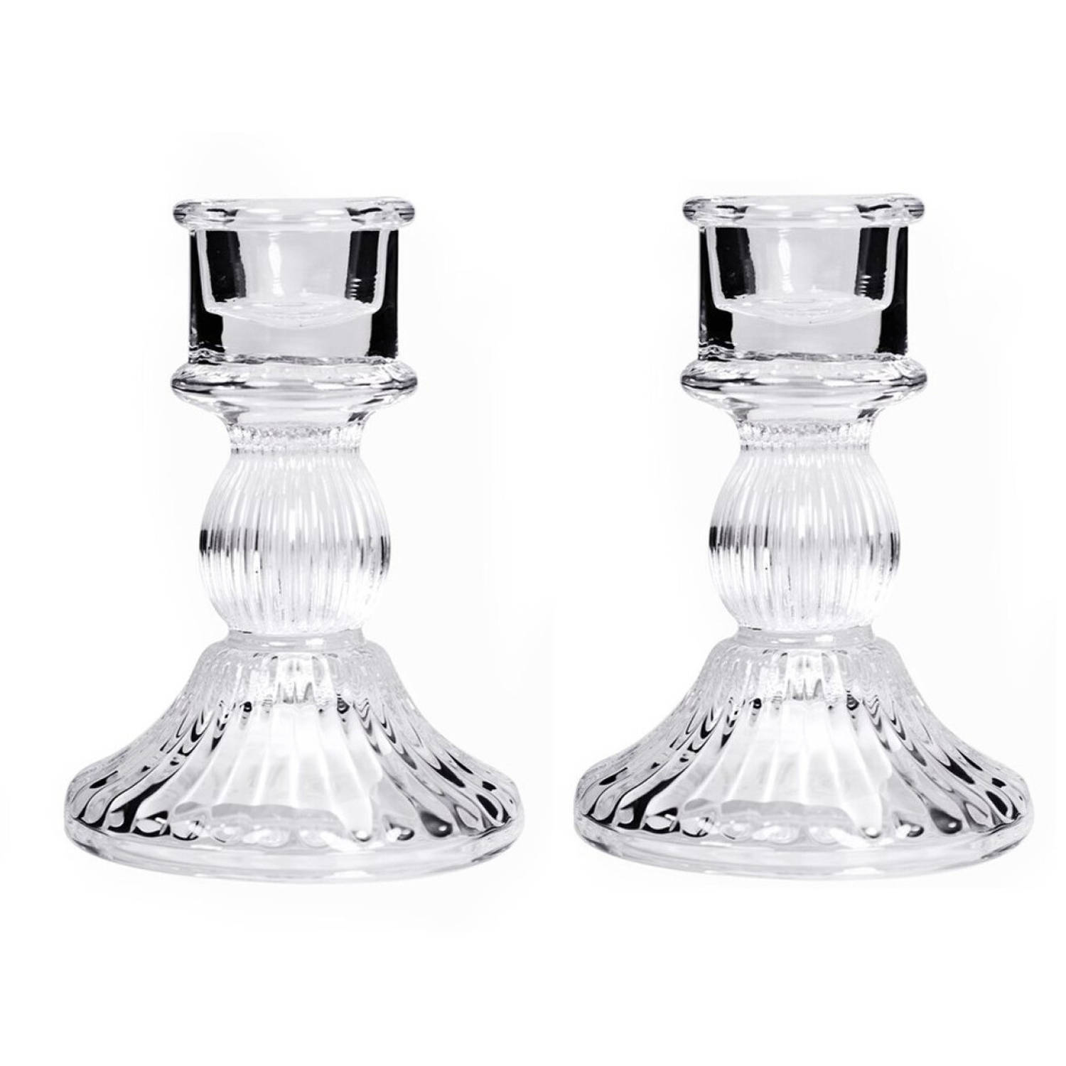 Concorde Set Van 2x Stuks Kaarsen Kandelaar Van Decoratief Glas 7 X 11 Cm - Kaars Kandelaars