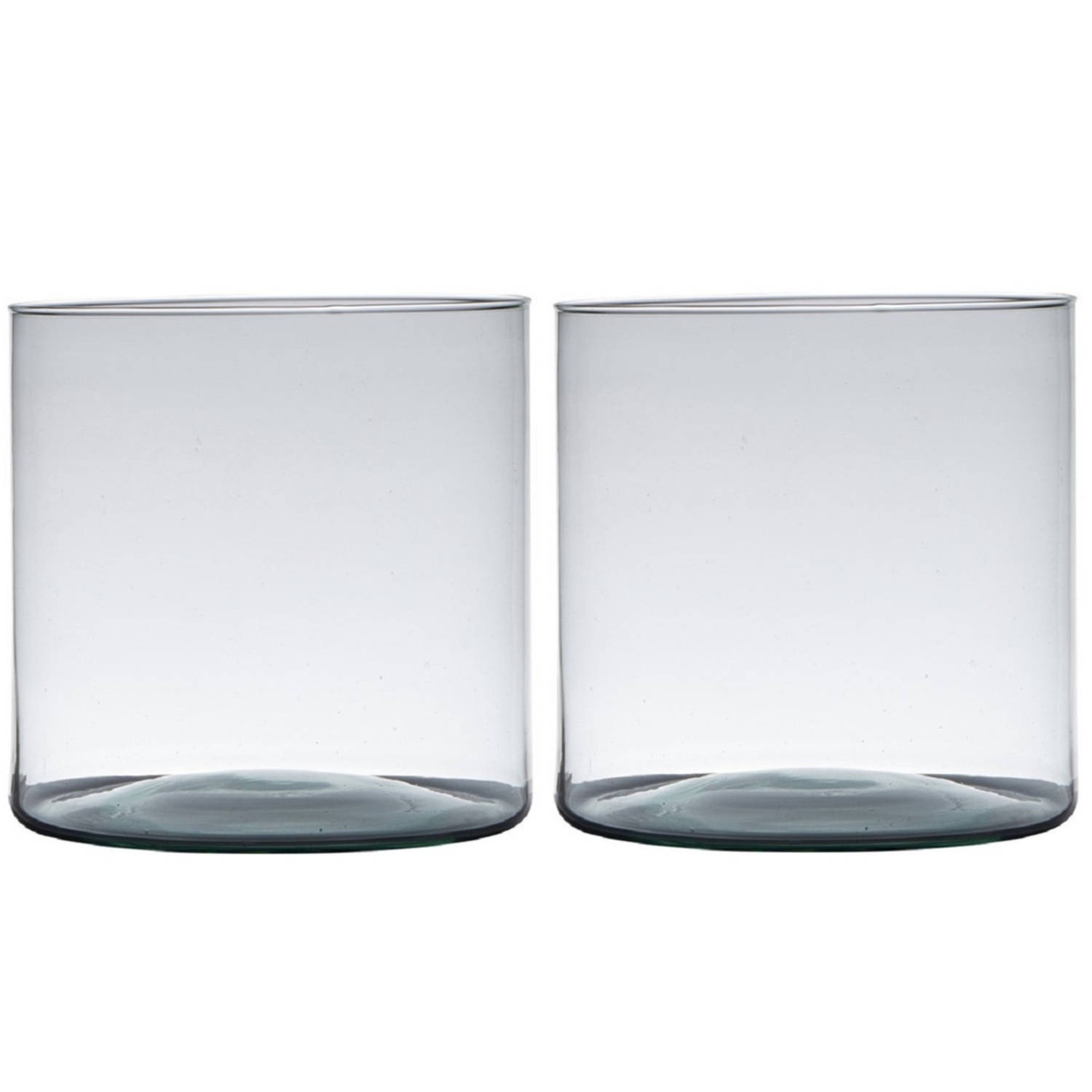 Bellatio Design Set Van 2x Stuks Transparante Home-basics Cylinder Vorm Vaas/vazen Van Gerecycled Glas 19 X 19 Cm - Vazen