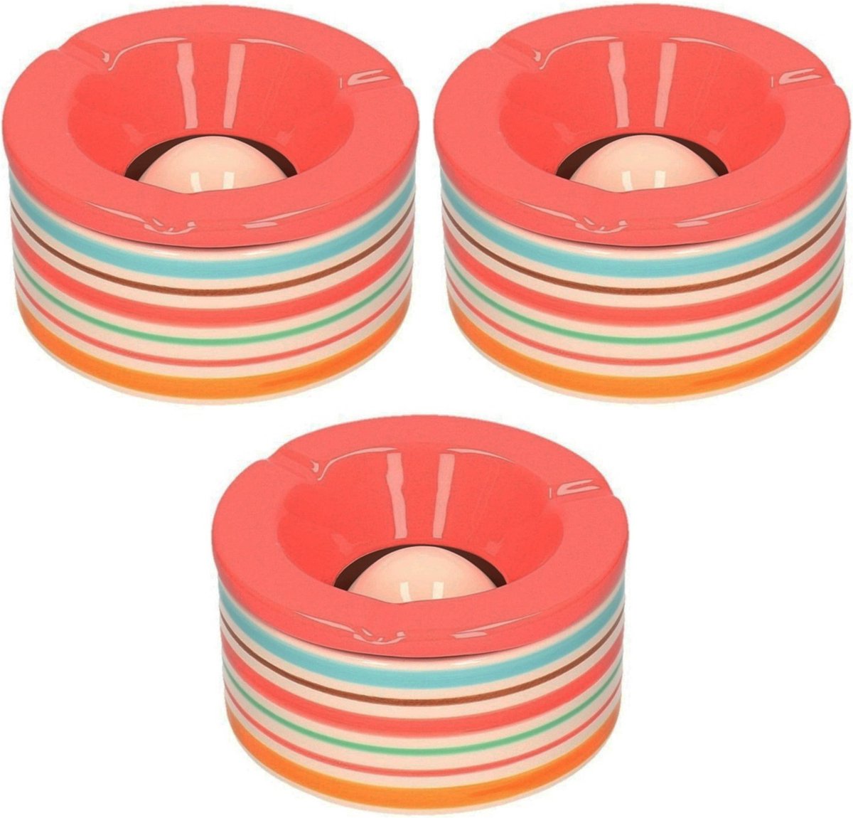 Bellatio Decorations Set Van 2x Stuks Terras Asbakken/stormasbakken Rond Keramiek 14 X 7,5 Cm Met Streep - Asbakken - Rood