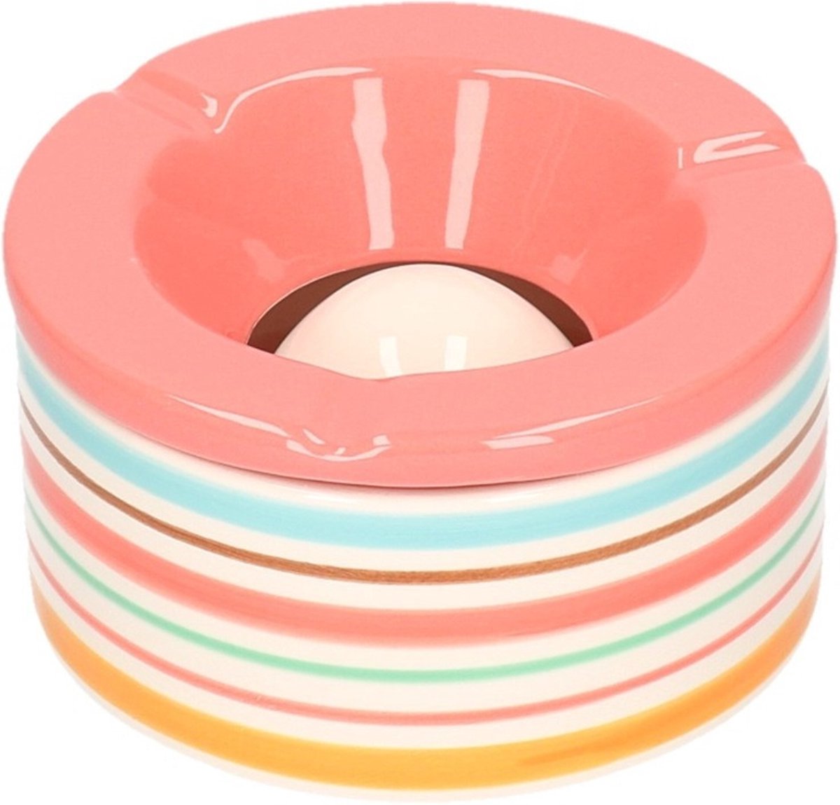 Bellatio Decorations Set Van 2x Stuks Terras Asbakken/stormasbakken Rond Keramiek 14 X 7,5 Cm Met Streep - Asbakken - Rood