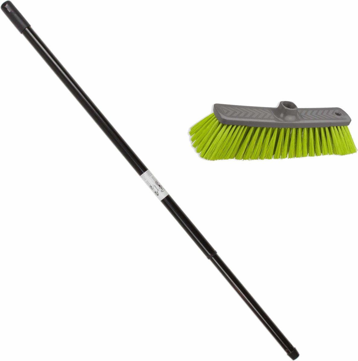 Kunststof Binnenbezem Synthetisch Inclusief Metalen Telescoopsteel Zwart/groen 80 - 130 Cm - Bezem