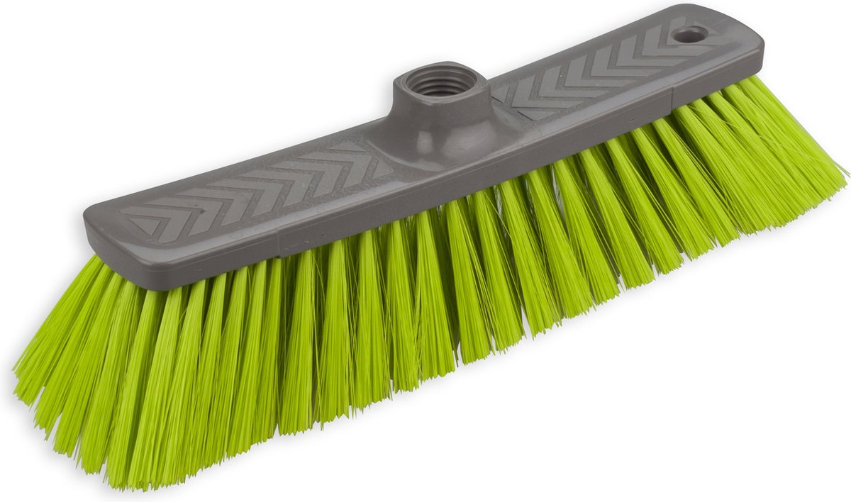 Kunststof Binnenbezem Synthetisch Inclusief Metalen Telescoopsteel Zwart/groen 80 - 130 Cm - Bezem