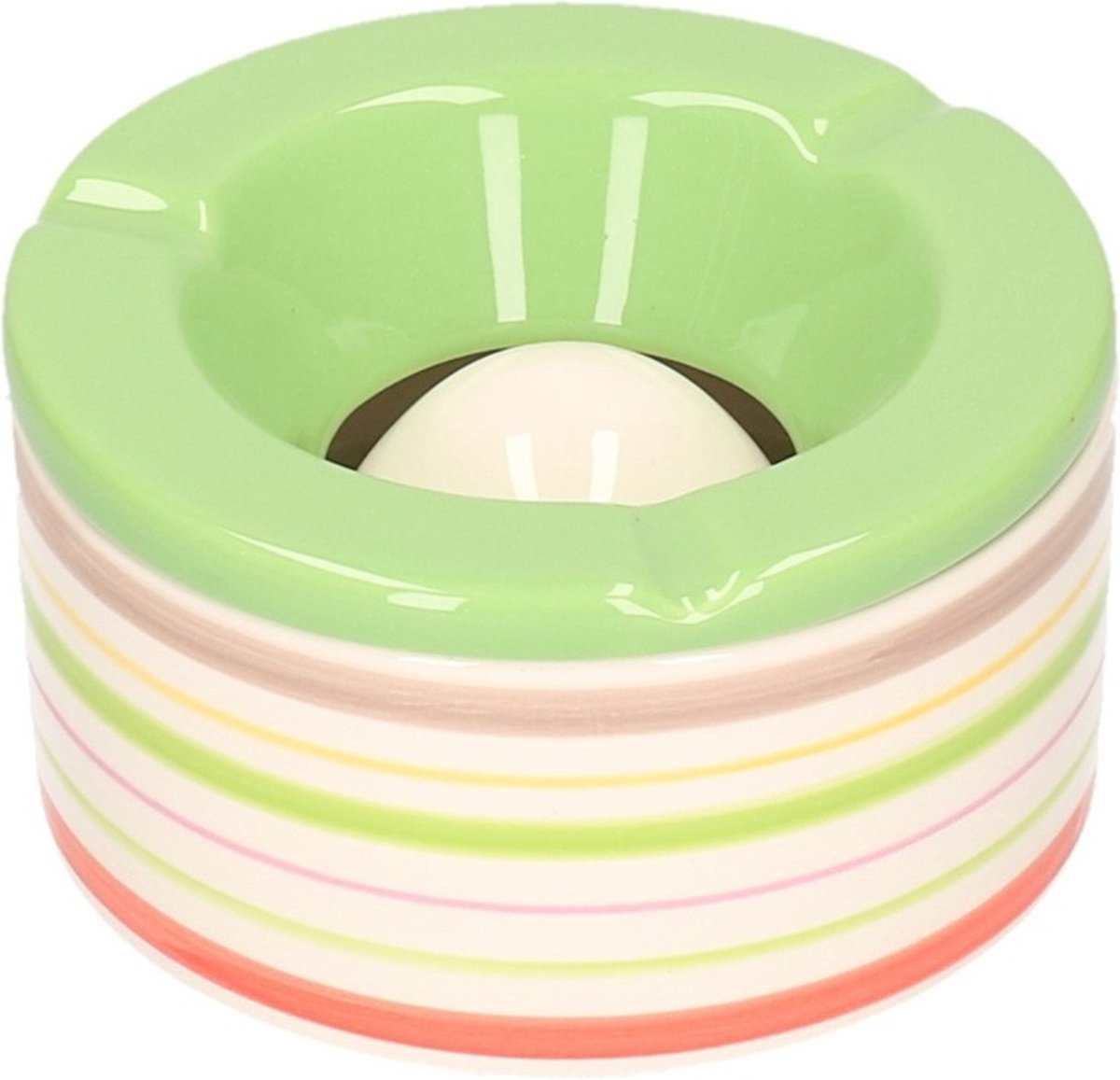 Bellatio Decorations Set Van 2x Stuks Terras Asbakken/stormasbakken Rond Keramiek 14 X 7,5 Cm Met Streep - Asbakken - Groen