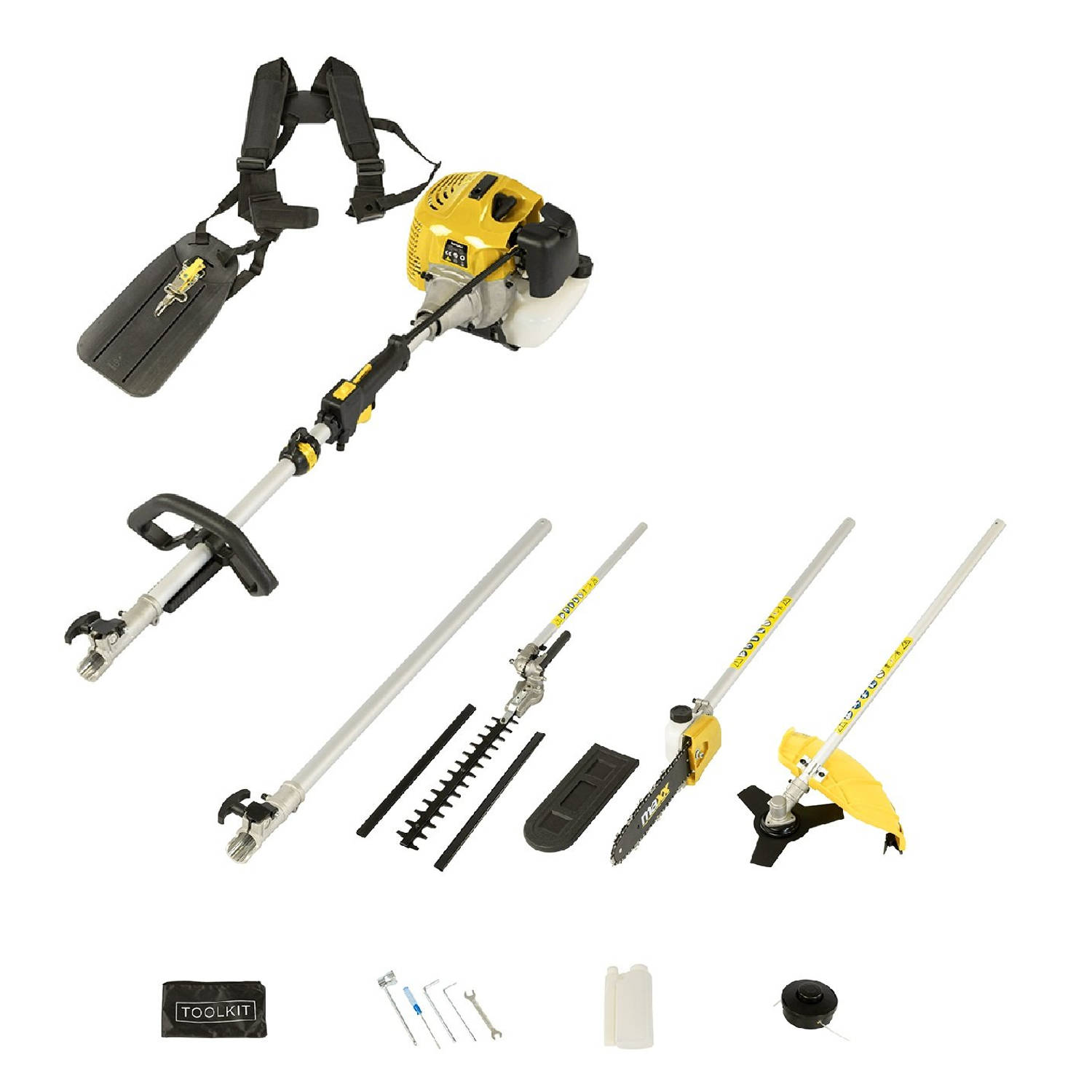 Maxx 5-in-1 Benzine Multitool - Kettingzaag - Bosmaaier - Kantenmaaier - Haagschaar - Verlengstuk - 52 Cm³