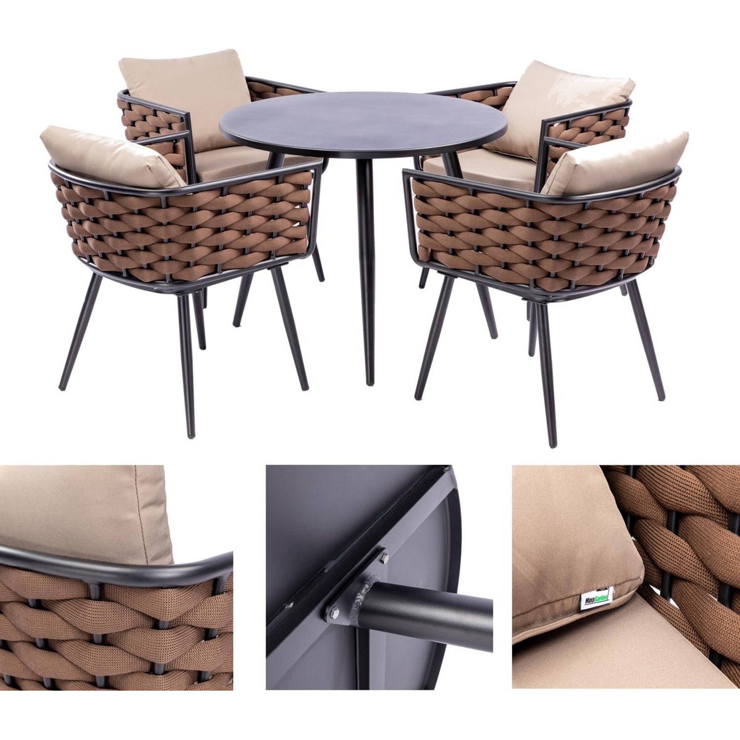 MaxxGarden Diningset Estrella Joy - Luxe Tuinset 5 Delig - Incl. Kussens - Cappuccino - Bruin