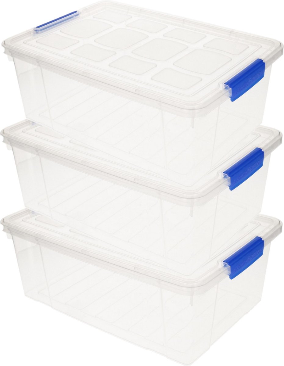 Forte Plastics 3x Stuks Opslag/opberg Boxen/bakken Transparant Met Deksel 37 X 26 X 14 Cm Met Inhoud 9 Liter - Opbergbox