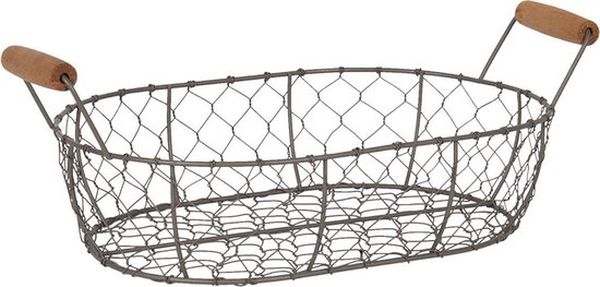 Clayre & Eef Manden (Set Van 3) 42*27*15 / 38*23*14 / 34*19*13 Cm Ijzer / Hout Rond 6y3769 - Bruin