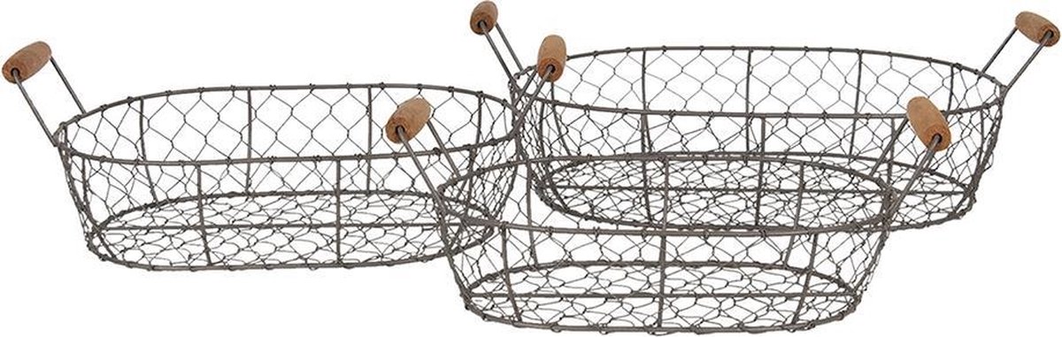 Clayre & Eef Manden (Set Van 3) 42*27*15 / 38*23*14 / 34*19*13 Cm Ijzer / Hout Rond 6y3769 - Bruin