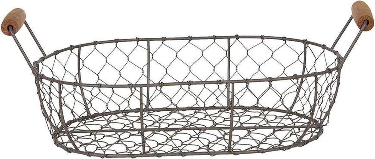 Clayre & Eef Manden (Set Van 3) 42*27*15 / 38*23*14 / 34*19*13 Cm Ijzer / Hout Rond 6y3769 - Bruin